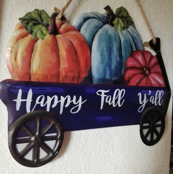 HAPPY FALL Y'ALL Pumpkins in a Wagon Metal Sign - Picture 1 of 2